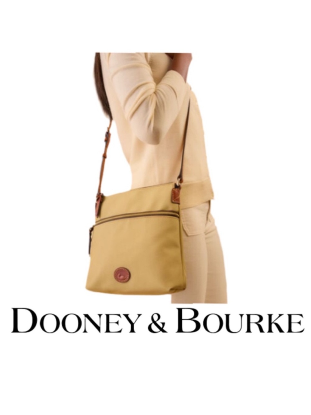 DOONEY & BOURKE | Khaki Nylon Crossbody Vacchetta Leather Hand Bag Purse